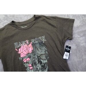 Hard Rock Punta Cana T Shirt Women's Size L Ladies Skull Tee w/ Foil Olive NWT‎